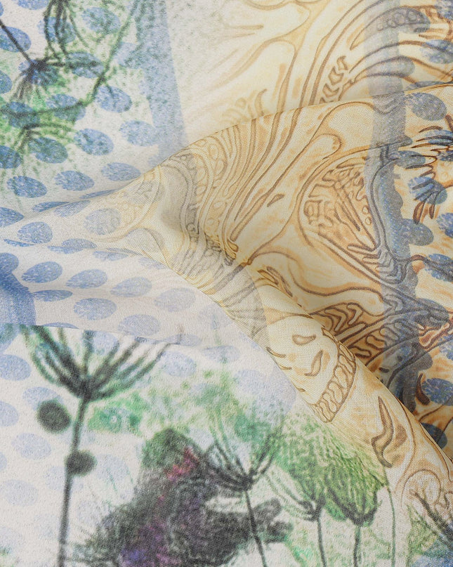 Green & Yellow Abstract Floral Printed Somali Cotton Voile Dirac Fabric, 3.5 Mtrs Piece, 140 Cms Width, Made in India-D26667