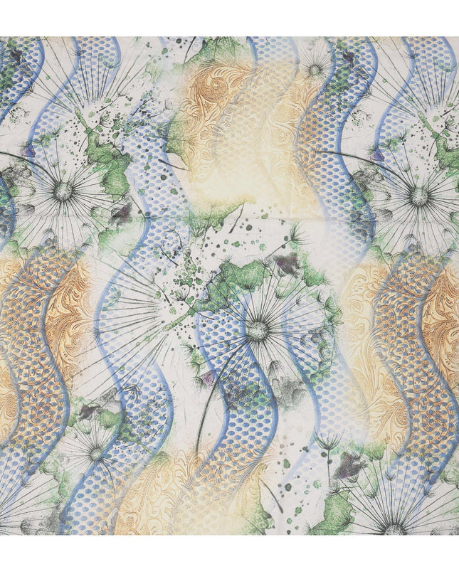 Green & Yellow Abstract Floral Printed Somali Cotton Voile Dirac Fabric, 3.5 Mtrs Piece, 140 Cms Width, Made in India-D26667