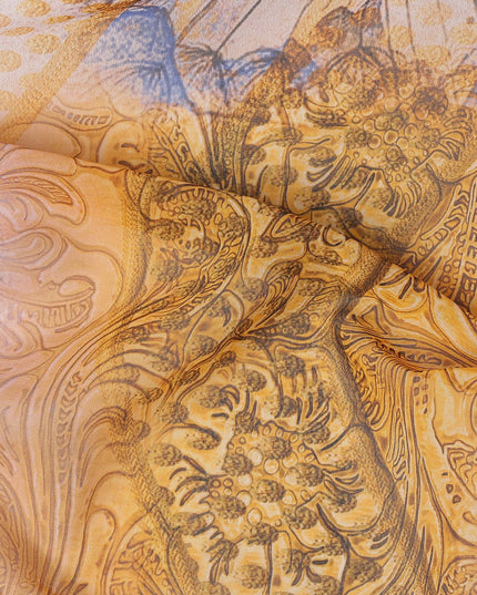 White Yellow-Blue Cotton Voile Traditional Sudanese Thobe with Abstract Artistic Print, 4.5 Mtrs Piece, Width 140 Cms, Made in India-D26475