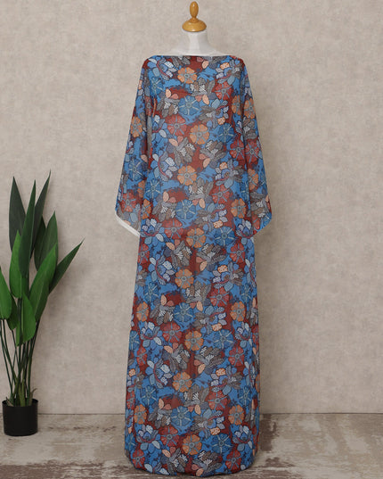 Blue Multi-Color Floral Printed Somali Cotton Voile Dirac Fabric, 3.5 Mtrs Piece, 140 cm Width, Made in India-D26662