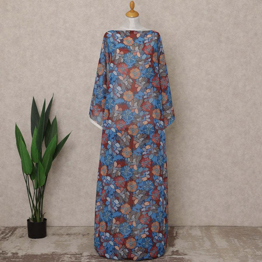 Blue Multi-Color Floral Printed Somali Cotton Voile Dirac Fabric, 3.5 Mtrs Piece, 140 cm Width, Made in India-D26662