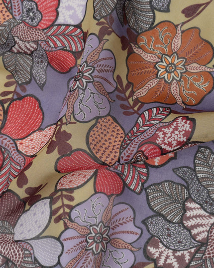 Multicolor Floral Printed Somali Cotton Voile Dirac Fabric, 3.5 Mtrs Piece, 140 cm Width, Made in India-D26663