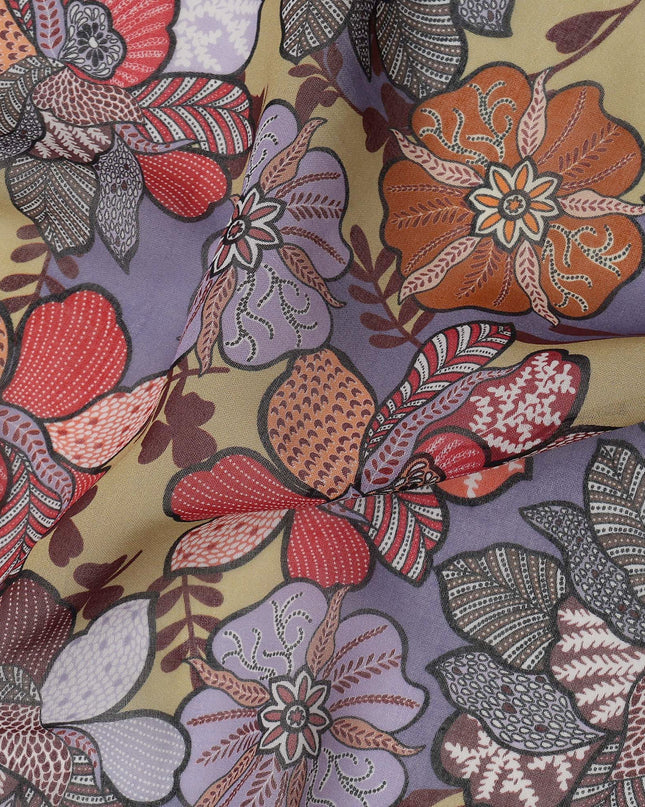 Multicolor Floral Printed Somali Cotton Voile Dirac Fabric, 3.5 Mtrs Piece, 140 cm Width, Made in India-D26663