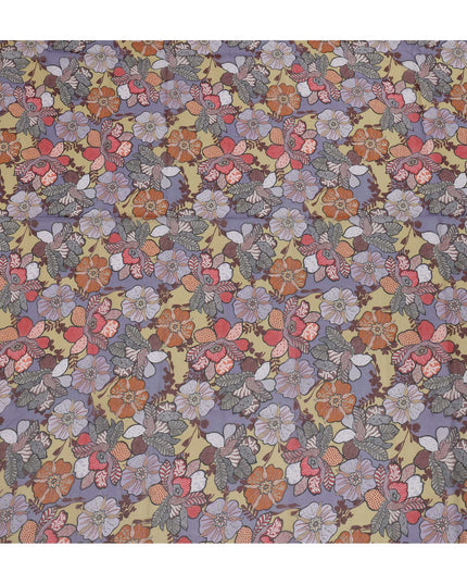 Beige & Purple Multicolor Cotton Voile Traditional Sudanese Thobe with Floral Print, 4.5 Mtrs Piece, Width 140 Cms, Made in India-D26461