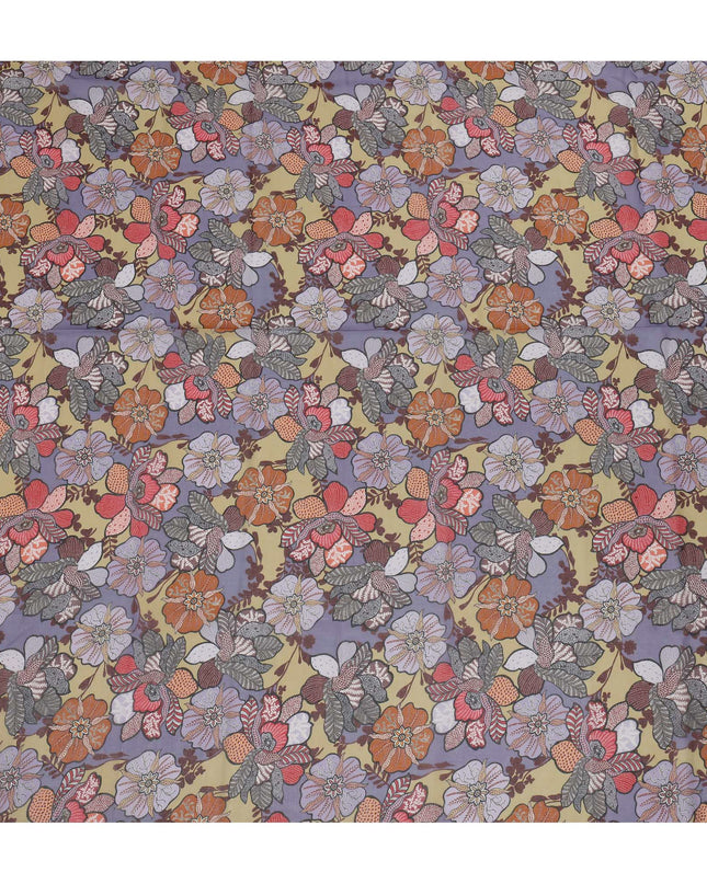 Beige & Purple Multicolor Cotton Voile Traditional Sudanese Thobe with Floral Print, 4.5 Mtrs Piece, Width 140 Cms, Made in India-D26461