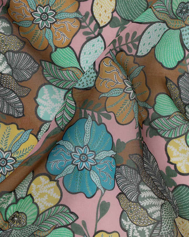 Pink Multicolor Cotton Voile Traditional Sudanese Thobe with Floral Print, 4.5 Mtrs Piece, Width 140 Cms, Made in India-D26460