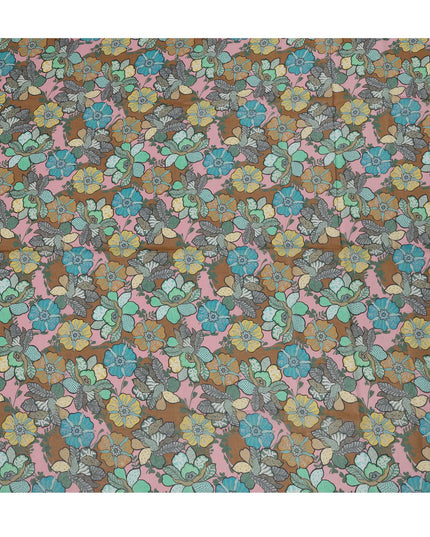 Pink Multicolor Cotton Voile Traditional Sudanese Thobe with Floral Print, 4.5 Mtrs Piece, Width 140 Cms, Made in India-D26460