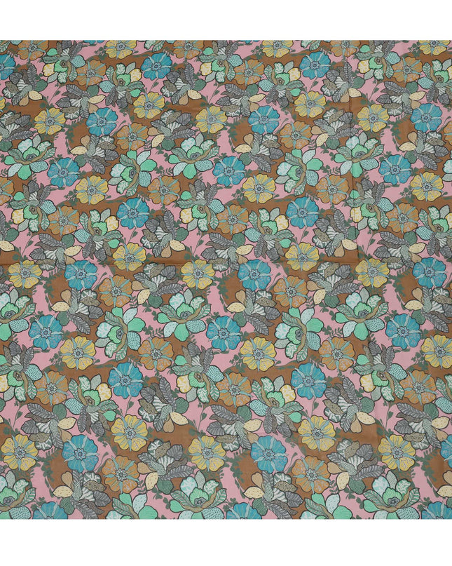 Pink Multicolor Cotton Voile Traditional Sudanese Thobe with Floral Print, 4.5 Mtrs Piece, Width 140 Cms, Made in India-D26460