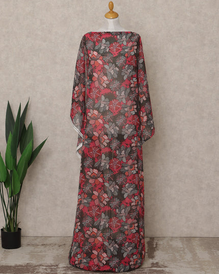 Red Multi-Color Floral Printed Somali Cotton Voile Dirac Fabric, 3.5 Mtrs Piece, 140 cm Width, Made in India-D26661