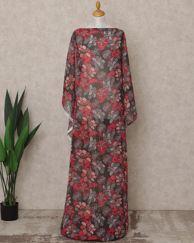 Red Multi-Color Floral Printed Somali Cotton Voile Dirac Fabric, 3.5 Mtrs Piece, 140 cm Width, Made in India-D26661