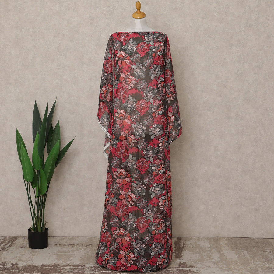 Red Multi-Color Floral Printed Somali Cotton Voile Dirac Fabric, 3.5 Mtrs Piece, 140 cm Width, Made in India-D26661