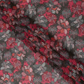 Black & Red Cotton Voile Traditional Sudanese Thobe with Floral Print, 4.5 Mtrs Piece, Width 140 Cms, Made in India-D26458