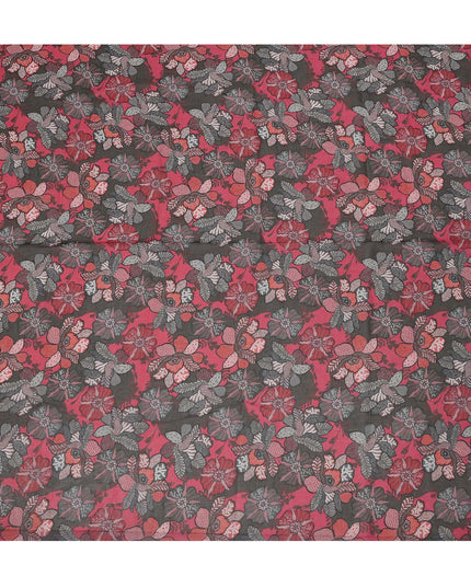 Red Multi-Color Floral Printed Somali Cotton Voile Dirac Fabric, 3.5 Mtrs Piece, 140 cm Width, Made in India-D26661