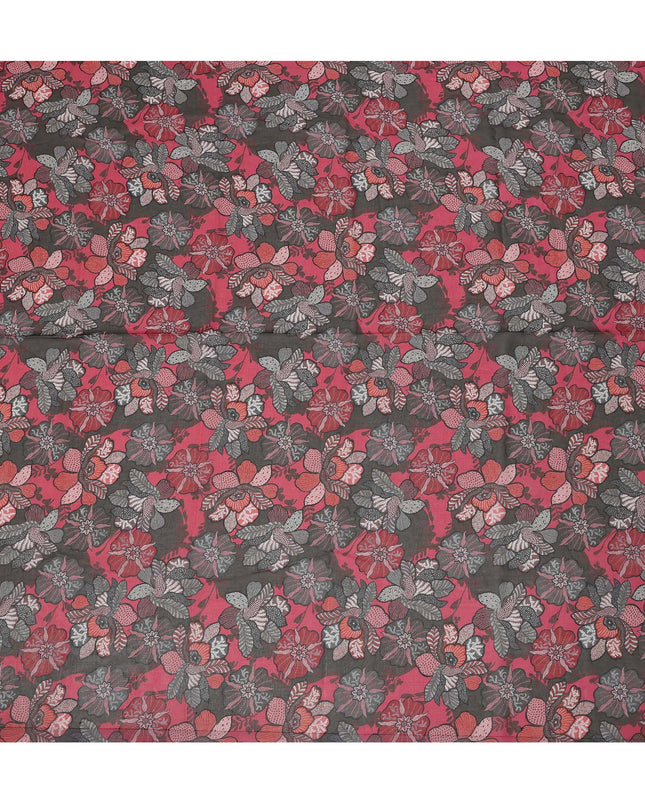 Black & Red Cotton Voile Traditional Sudanese Thobe with Floral Print, 4.5 Mtrs Piece, Width 140 Cms, Made in India-D26458