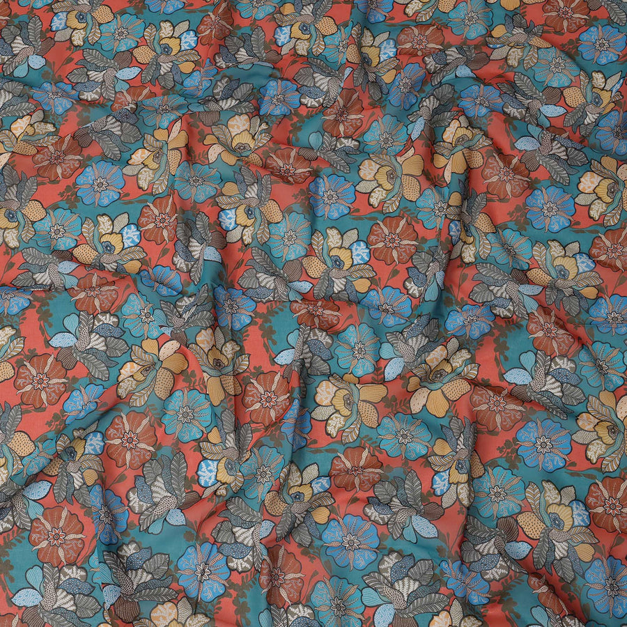 Multicolor Cotton Voile Traditional Sudanese Thobe with Floral Print, 4.5 Mtrs Piece, Width 140 Cms, Made in India-D26459