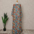 Teal Multi-Color Floral Printed Somali Cotton Voile Dirac Fabric, 3.5 Mtrs Piece, 140 cm Width, Made in India-D26660