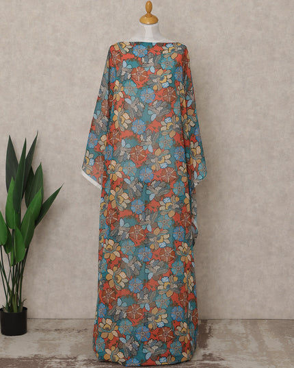 Teal Multi-Color Floral Printed Somali Cotton Voile Dirac Fabric, 3.5 Mtrs Piece, 140 cm Width, Made in India-D26660