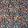 Teal Multi-Color Floral Printed Somali Cotton Voile Dirac Fabric, 3.5 Mtrs Piece, 140 cm Width, Made in India-D26660
