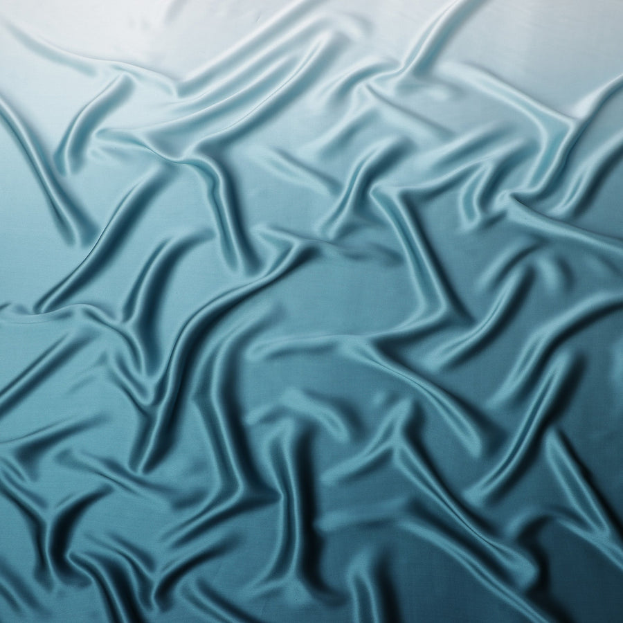 Blue Ombre Dyed Pure Silk Satin Fabric, 110 Cms Width, South Korea-D25208