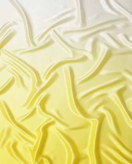 Yellow White Ombre Pure Silk Satin Fabric Smooth Glossy Luxurious Flowing Draping Material Elegant Gradient Design 110 Cms Width Premium Quality Soft Finish South Korea Origin-D28883 Regal Fabrics