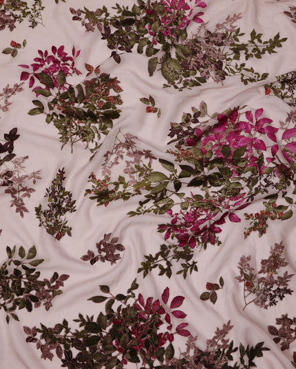 Blush Pink Multicolor Floral Pattern Synthetic Velvet Chiffon Fabric 110 Cms Width South Korea-D25012