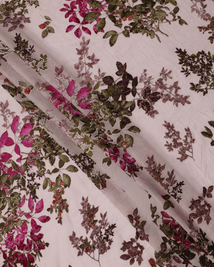 Blush Pink Multicolor Floral Pattern Synthetic Velvet Chiffon Fabric 110 Cms Width South Korea-D25012