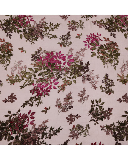 Blush Pink Multicolor Floral Pattern Synthetic Velvet Chiffon Fabric 110 Cms Width South Korea-D25012