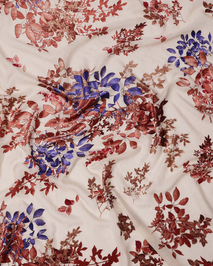 Cream Multicolor Floral Pattern Synthetic Velvet Chiffon Fabric 110 Cms Width South Korea-D25011