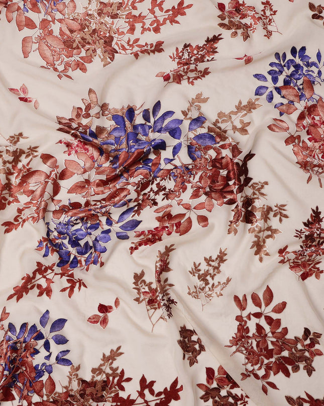 Cream Multicolor Floral Pattern Synthetic Velvet Chiffon Fabric 110 Cms Width South Korea-D25011