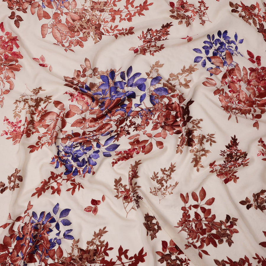 Cream Multicolor Floral Pattern Synthetic Velvet Chiffon Fabric 110 Cms Width South Korea-D25011