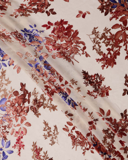 Cream Multicolor Floral Pattern Synthetic Velvet Chiffon Fabric 110 Cms Width South Korea-D25011