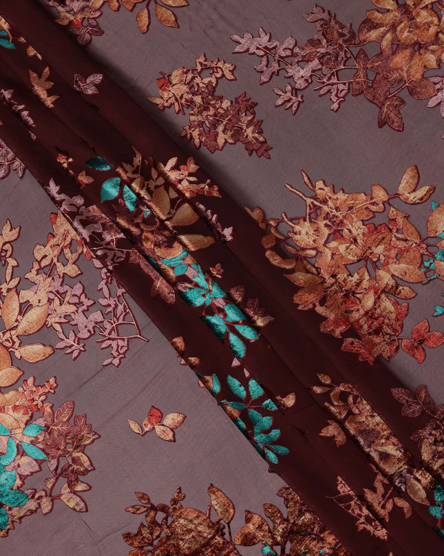 قماش شيفون مخملي صناعي بنقشة زهور متعددة الألوان باللون البني، عرض 110 سم، كوريا الجنوبية - D25010