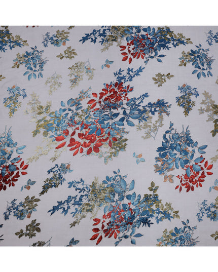 White Multicolor Floral Pattern Synthetic Chiffon Velvet Fabric 110 Cms Width South Korea-D25009