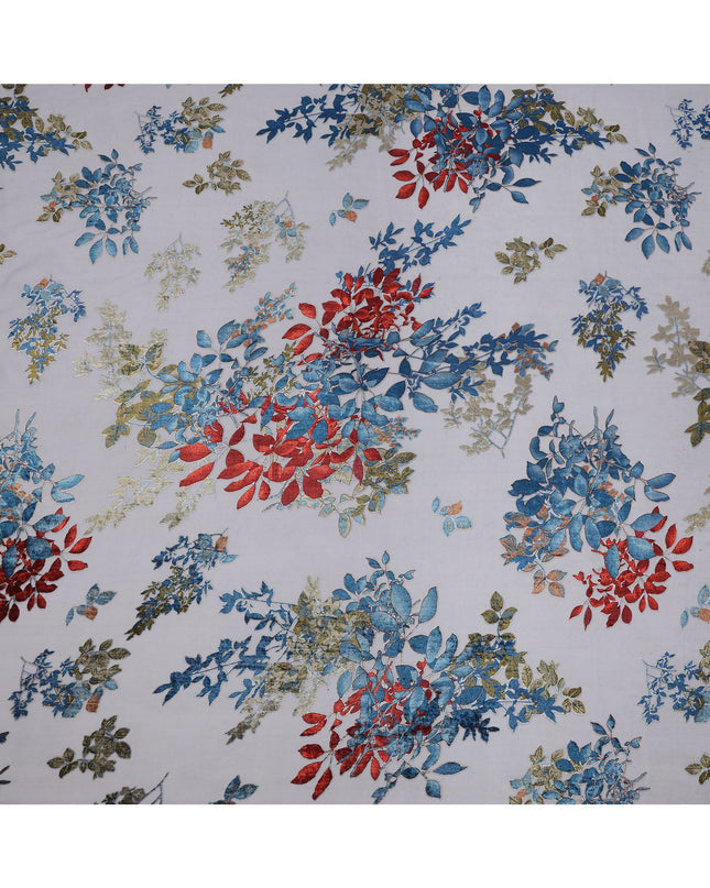 White Multicolor Floral Pattern Synthetic Chiffon Velvet Fabric 110 Cms Width South Korea-D25009