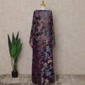 Deep Plum Traditional Somali Silk Chiffon Velvet Makmal Dirac Fabric with Multicolor Floral Design, 3.5 Mtrs Piece, Width 140 Cms, Made in South Korea-D26532 Regal Fabrics