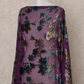 Deep Plum Traditional Somali Silk Chiffon Velvet Makmal Dirac Fabric with Multicolor Floral Design, 3.5 Mtrs Piece, Width 140 Cms, Made in South Korea-D26532 Regal Fabrics