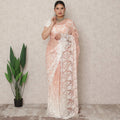 Ivory to Peach Ombre Premium French Chantilly Lace Saree, 5.5 Mtrs Length, 110 Cms Width, Made in France-D24427