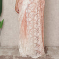 Ivory to Peach Ombre Premium French Chantilly Lace Saree, 5.5 Mtrs Length, 110 Cms Width, Made in France-D24427