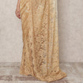Ivory to Golden Beige Ombre Premium French Chantilly Lace Saree, 5.5 Mtrs Length, 110 Cms Width, Made in France-D24426