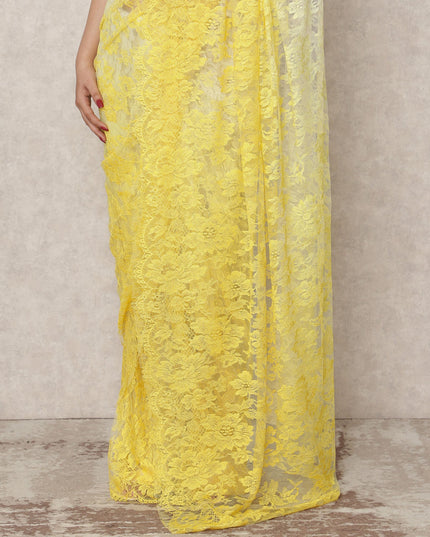 ساري فرنسي فاخر من الدانتيل الشانتيلي، من العاجي إلى الأصفر الفاتح، بطول 5.5 متر، وعرض 110 سم، صنع في فرنسا - D24423