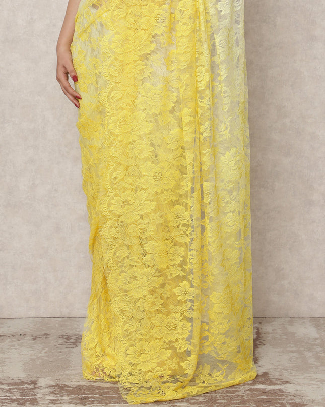 ساري فرنسي فاخر من الدانتيل الشانتيلي، من العاجي إلى الأصفر الفاتح، بطول 5.5 متر، وعرض 110 سم، صنع في فرنسا - D24423