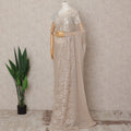 Light Peach Premium French Metallic Chantilly Lace Saree, 5.5 Mtrs with 110 Cms Width, Imported from France-D25412