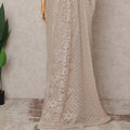Light Peach Premium French Metallic Chantilly Lace Saree, 5.5 Mtrs with 110 Cms Width, Imported from France-D25412