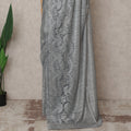 ساري فرنسي فاخر من الدانتيل المعدني الفضي الرمادي، بطول 5.5 متر وعرض 110 سم، مستورد من فرنسا - D25415
