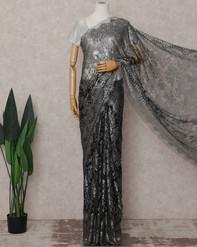 Gunmetal Grey French Chantilly Lace Saree