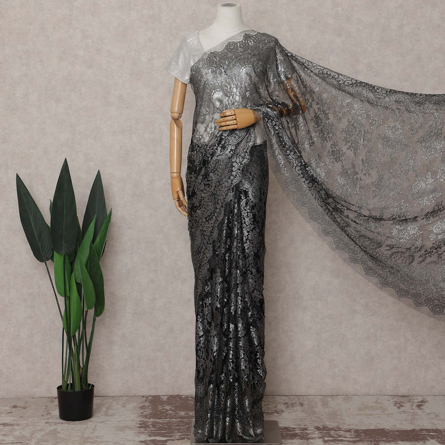 Gunmetal Grey French Chantilly Lace Saree