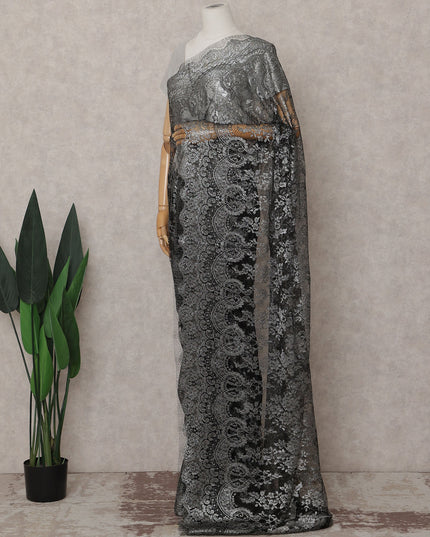 Gunmetal Grey French Chantilly Lace Saree