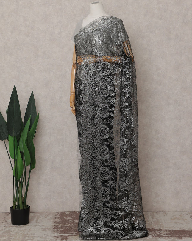 Gunmetal Grey French Chantilly Lace Saree