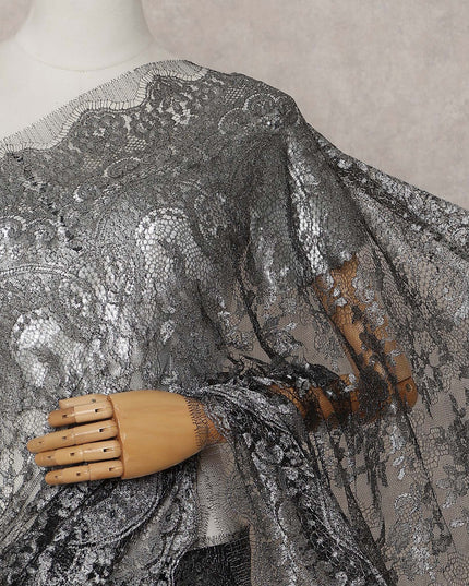 Gunmetal Grey French Chantilly Lace Saree