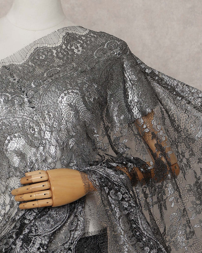 Gunmetal Grey French Chantilly Lace Saree